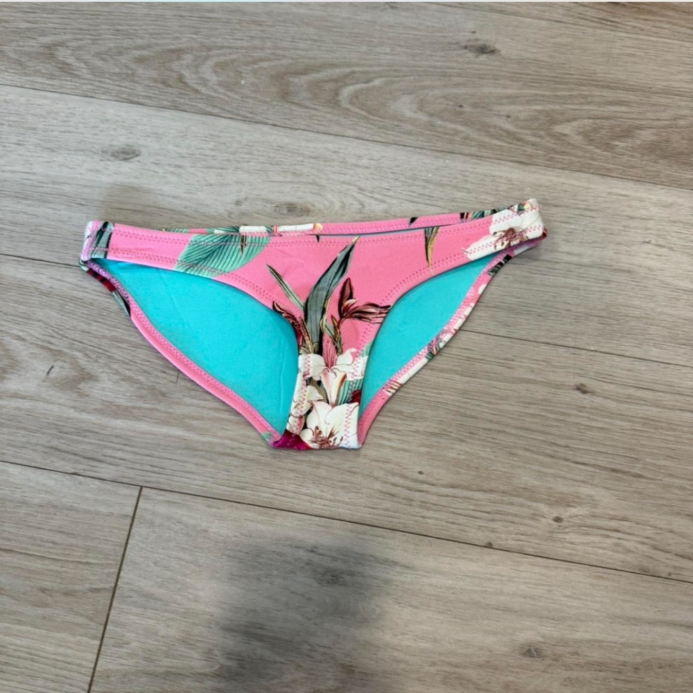 Triangl Pink & White Hibiscus Tropical Floral Neoprene Bikini Bottom Size XXS